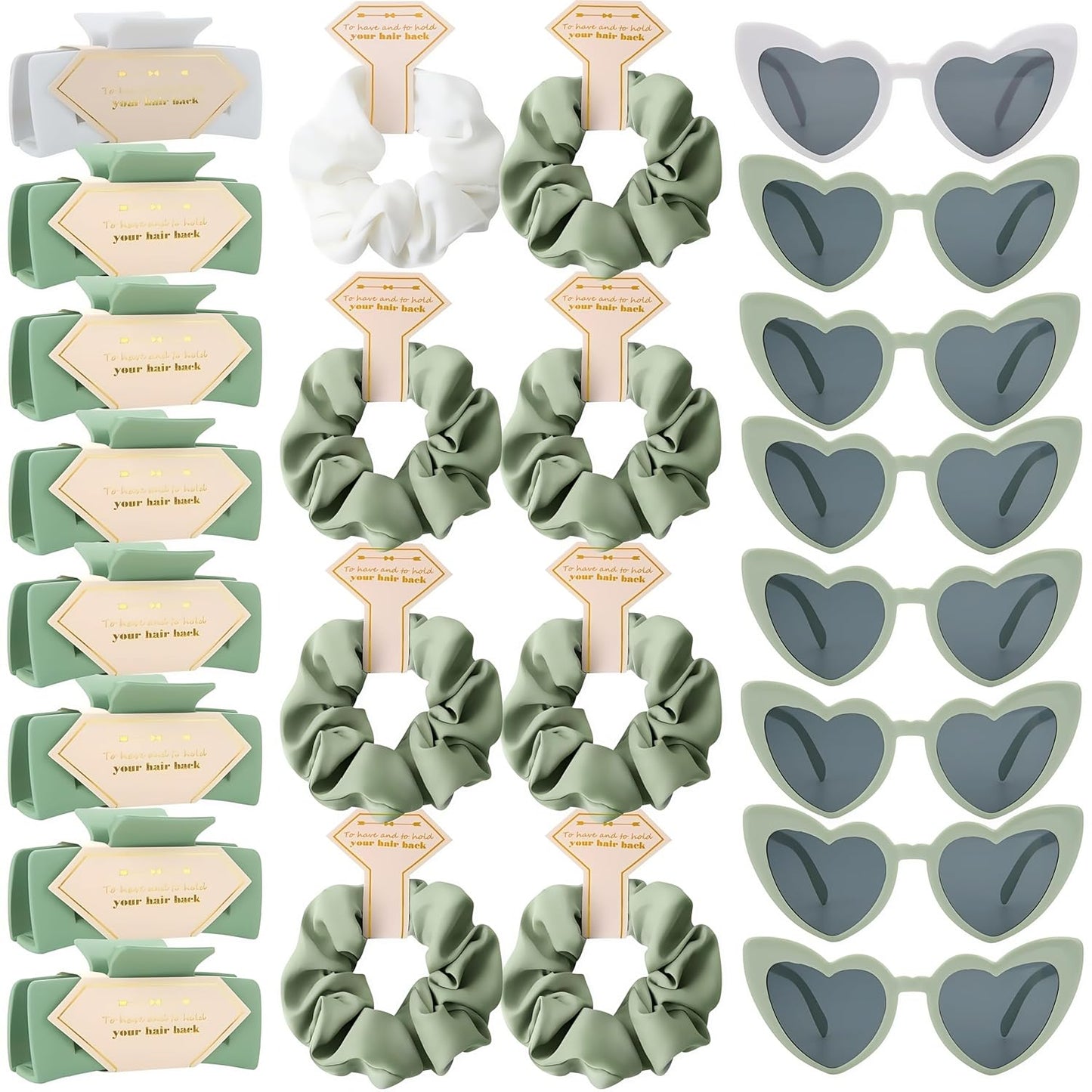 Bridesmaid Scrunchies Proposal Gifts Bachelorette Hair Claws Clips Girls heart sunglasses for Wedding Party Favors (White&sage green)