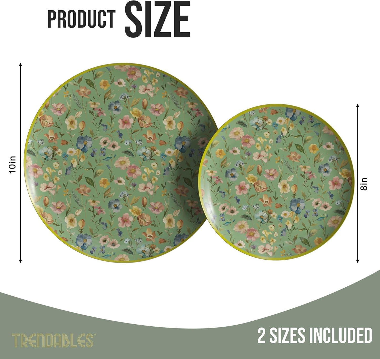 Trendables Heavy Duty Paper Plates Set For 16 Guests - 16 Each Of 8-inch And 10-inch Disposable Plates For Party - Fancy 32 Piece Dinnerware Set For All Occasions | Floral Design, Bouyant