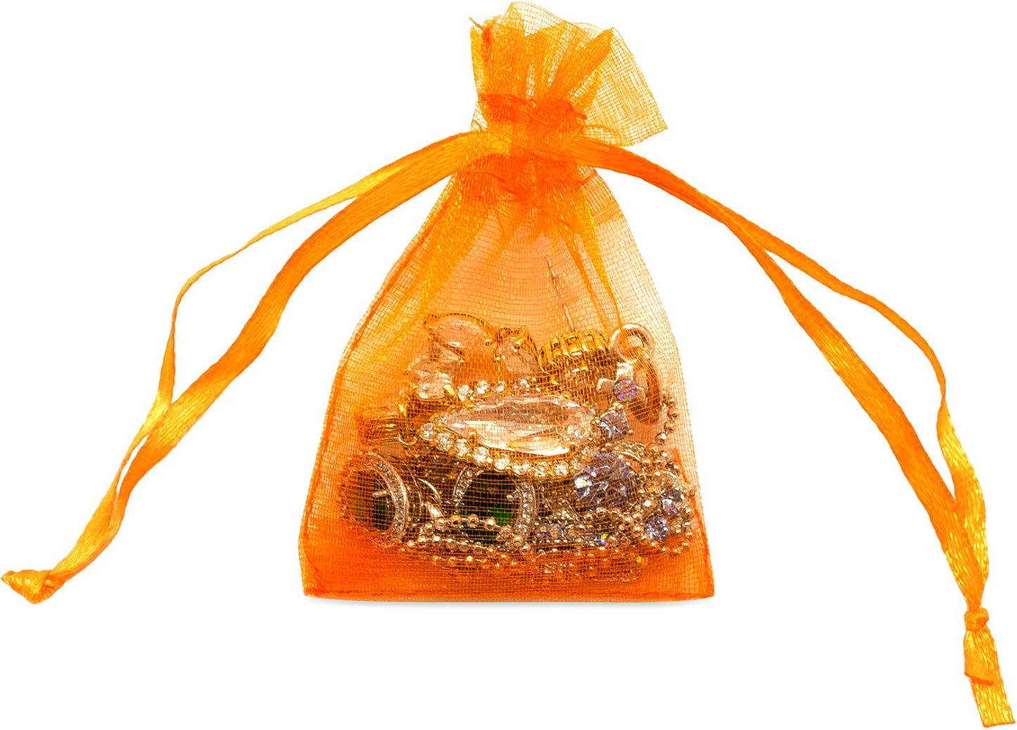 TheDisplayGuys 48-Pack 2" x 2-3/4" Orange Sheer Organza Gift Bags with Drawstring, Jewelry Candy Treat Wedding Party Favors Mesh Pouch