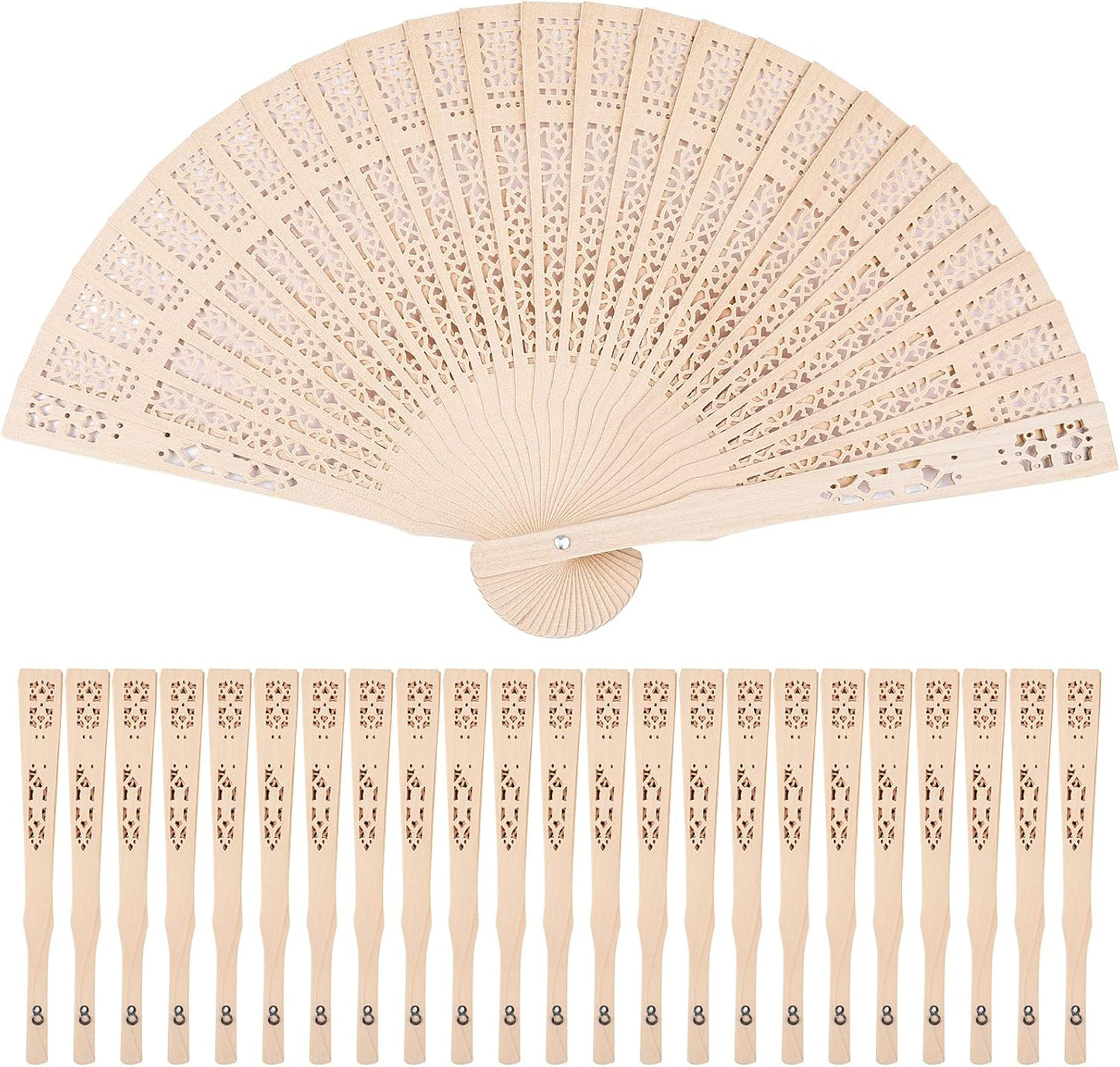 Durony 24 Piece Sandalwood Fans - Wooden Handheld Folding Fans, Scented, Vintage, for Wedding Decoration & Christmas Gifts, Natural