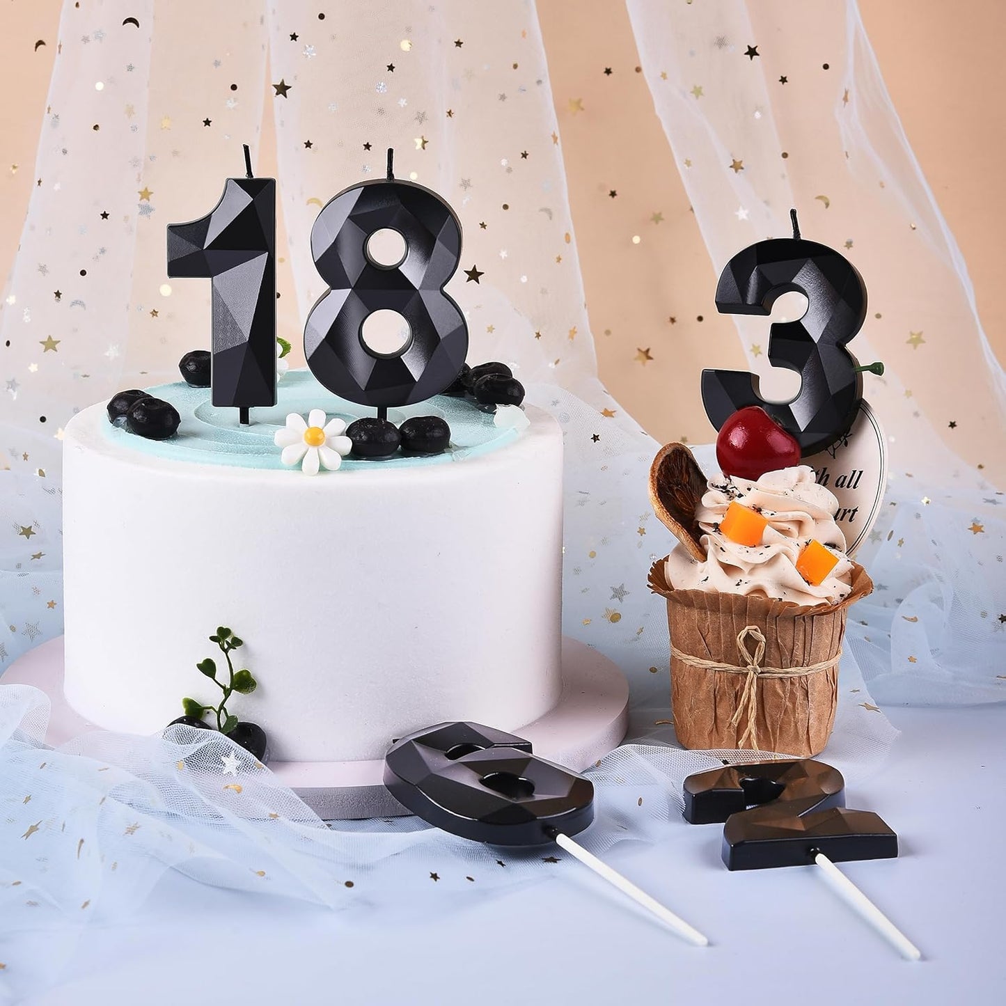 PHD CAKE 2.76 Inch Crystal Black 1 Number Birthday Candles, Black Number Candles, Cake Number Candles, Party Celebration