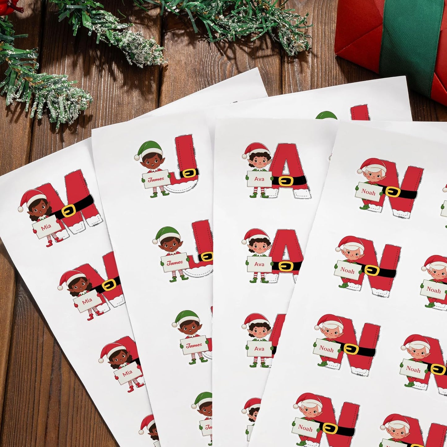 Personalized Christmas Stickers, Custom Name & Elf Waterproof Christmas Gift Tags for Gift Box Holiday Decorations, Stockings, Party Favors