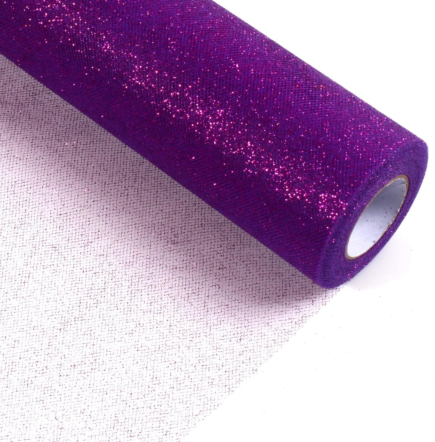 Sparkling Tulle Rolls, 15” by 30 Yards (90FT) Glitter Tulle Spool Ribbon Fabric for Wedding Birthday Bridal Shower Tutu Skirt Party Gift Wrapping(Purple)