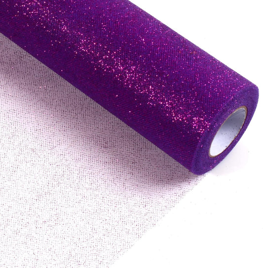 Sparkling Tulle Rolls, 15” by 30 Yards (90FT) Glitter Tulle Spool Ribbon Fabric for Wedding Birthday Bridal Shower Tutu Skirt Party Gift Wrapping(Purple)