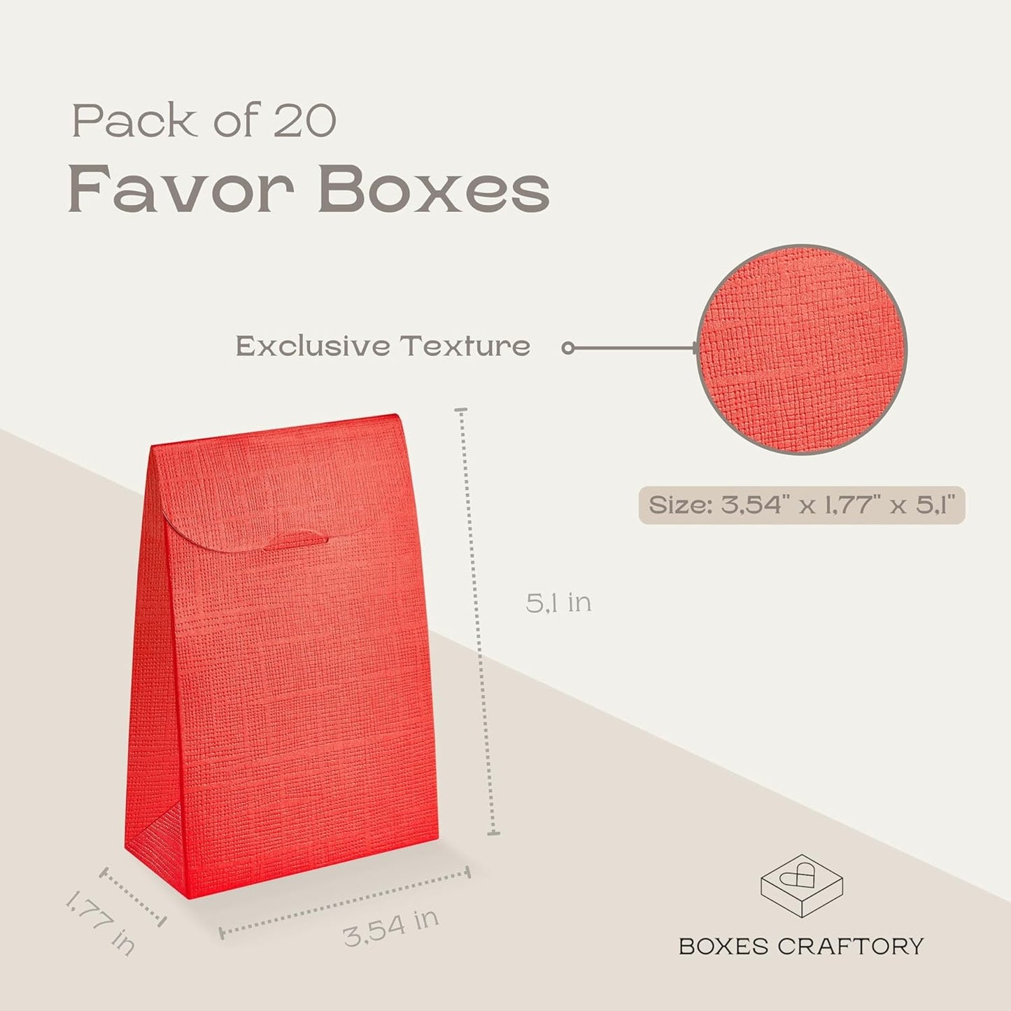 Boxes Craftory Pack of 20 Party Favor Boxes (3.54 x 1.77 x 5.11 inch) - Ideal for Christmas Gift, Graduation and Valentines Day - Red Silk