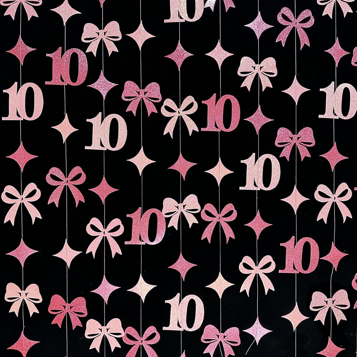 Glitter Pink 10th Bow Birthday Decorations Hot Pink Conquette Bow Garland Streamer Banner Backdrop for Girls Happy 10th Birthday Double Digits I'm 10 Cheers to 10 Years Old Anniversary Party Supplies