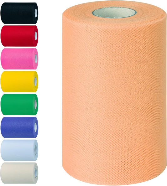 Light Orange Tulle Fabric Rolls 6 Inch by 100 Yards (300 feet) Tulle Roll Spool Fabric for DIY Tutu Skirt Baby Shower Birthday Party Wedding Decorations Christmas Craft Supplies (Light Orange)