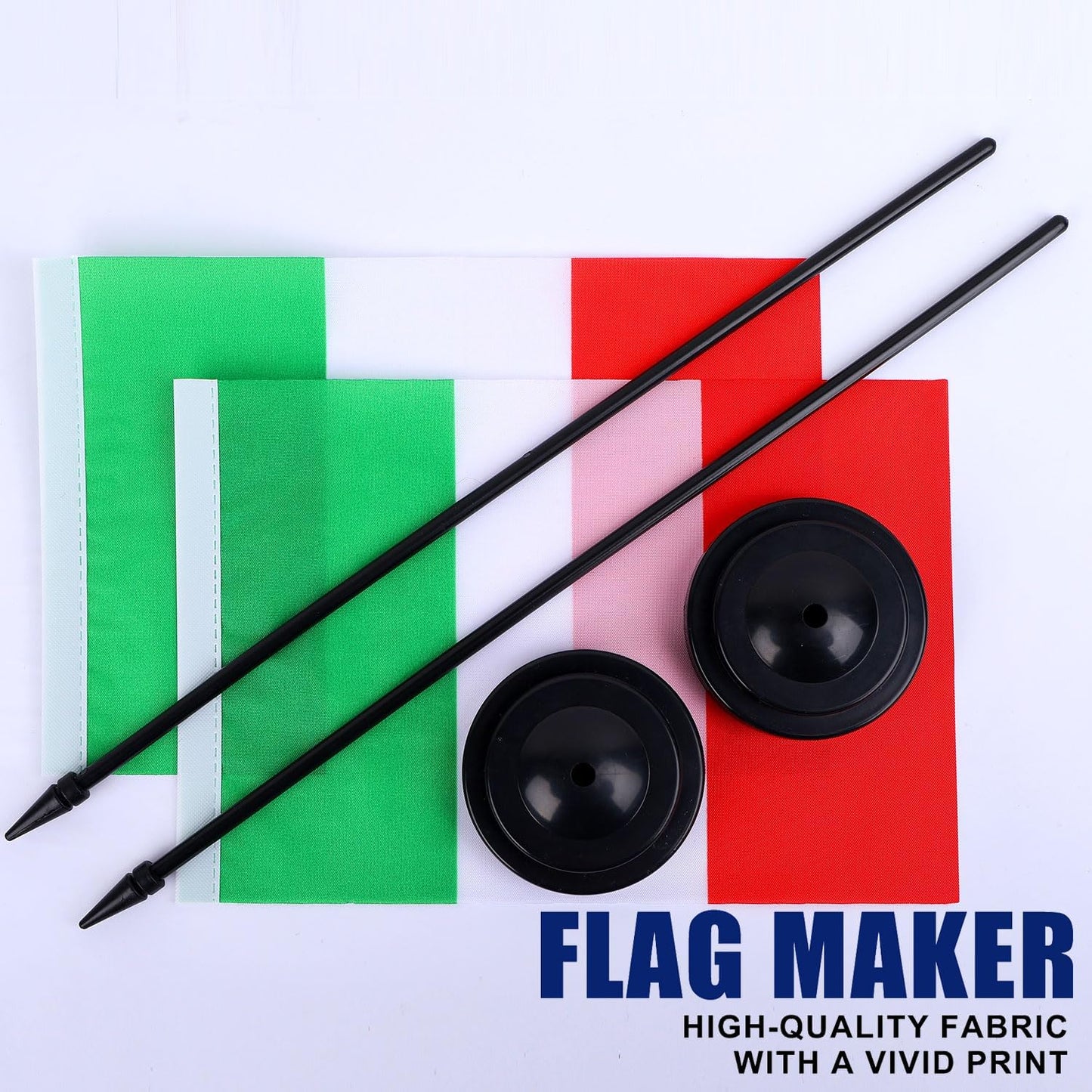 Italy Desk Flag 12" Solid Pole Deluxe Set Italian Flags Banner Mini Small Italy Office Table Flags with Black Stand Base Desktop Decorations(2Pack)