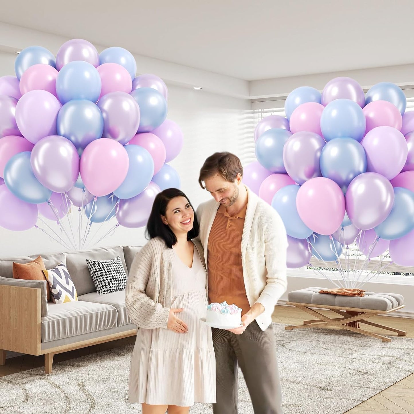 60pcs Pearl Pink and Blue Purple Balloons 12inch, Frozen Mermaid Balloons with Pastel Balloon for Mermaid Snowflake Baby Shower Birthday Party Decorations