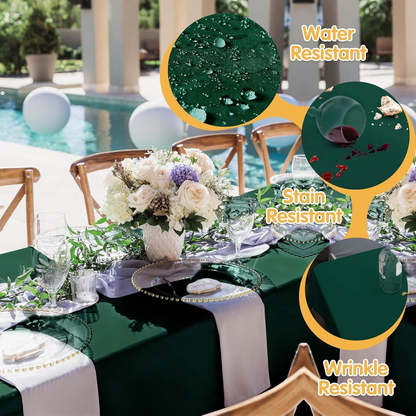 BRILLMAX 4 Pack Hunter Green Tablecloths for 8 Foot Rectangle Tables 90 x 156 Inch - 8ft Rectangular Bulk Linen Polyester Fabric Washable Cloth Cover for Wedding Reception Banquet Birthday Party