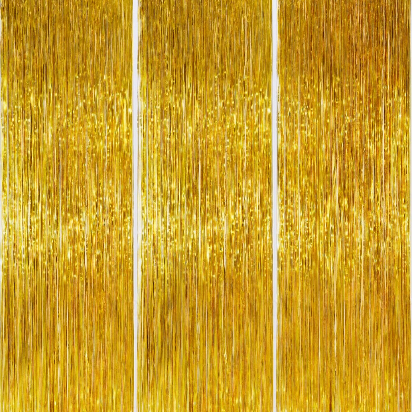PartyWoo Gold Streamers Curtain Backdrop 3pcs Foil Fringe Curtain 8.2FT Gold Tinsel Fringe Backdrop Photo Booth for Bachelorette Baby Shower Graduation Wedding Birthday Anniversary Party Decorations