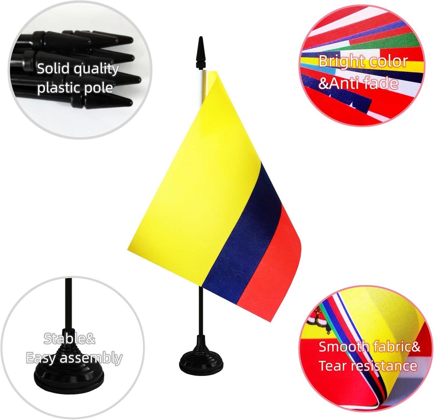 Colombia Desk Flag, 12 Pack Colombian Table Office Flag with Black Solid Pole and Stand Base, International Country Flag, Festival Celebration, Classroom Meeting Desktop Decor (Colombia)