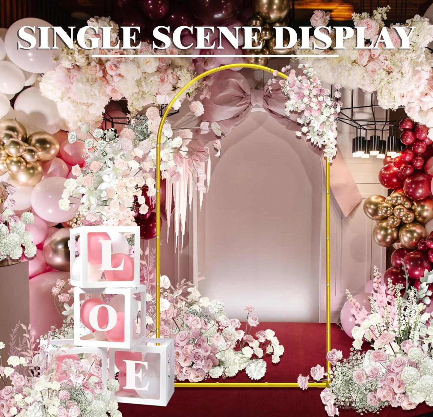 Metal Arch Backdrop Stand ,Set of 3 (7.2 ft/6.6 ft/6 ft) Square Wedding Arch Frame ，Gold Balloon Arch Stand for Wedding/ Birthday Party/ Baby Shower/ Graduation Ceremony Banquet Decoration