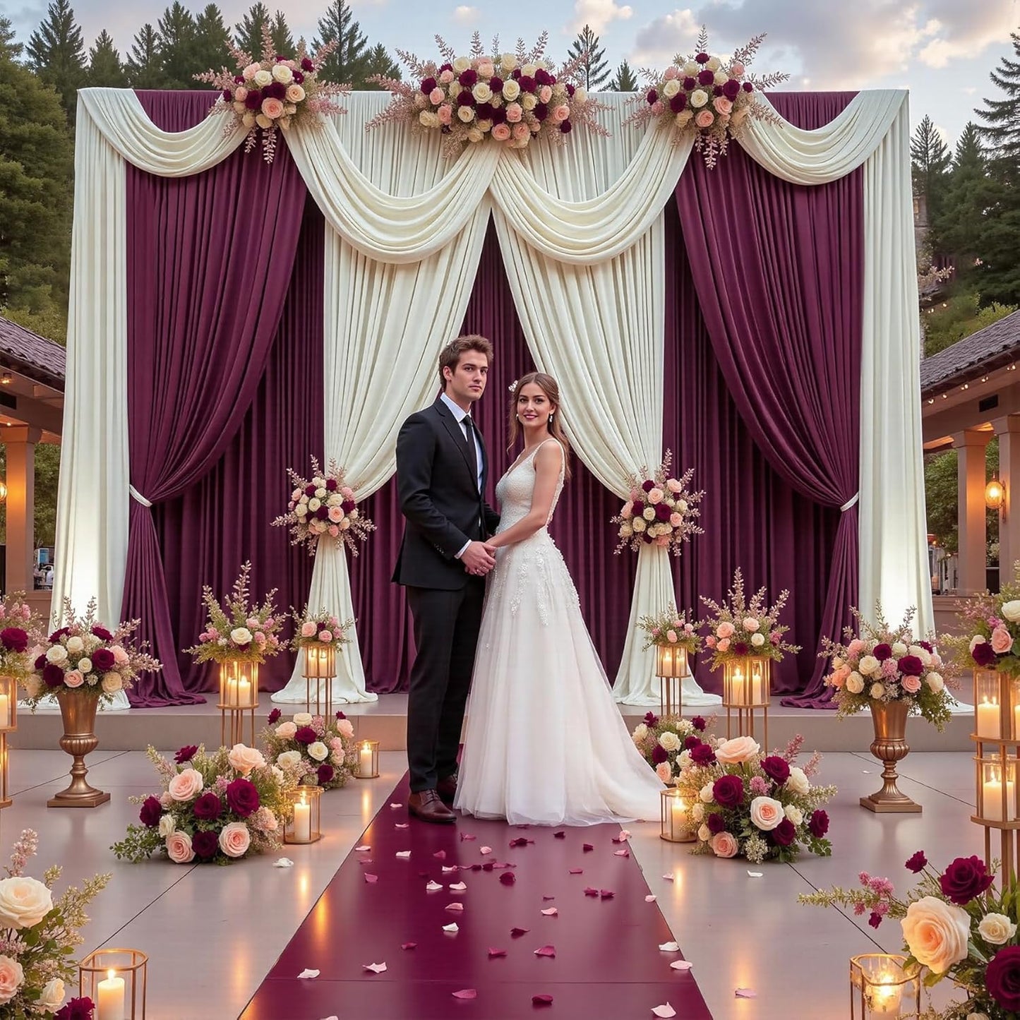 PartyVillage 20ft×15ft Burgundy Backdrop Curtain for Wedding Parties, 4 Panels Wrinkle Free 15 FT Long Polyester Photo Backdrop Drapes Back Drop Cloth for Birthday Photography Background