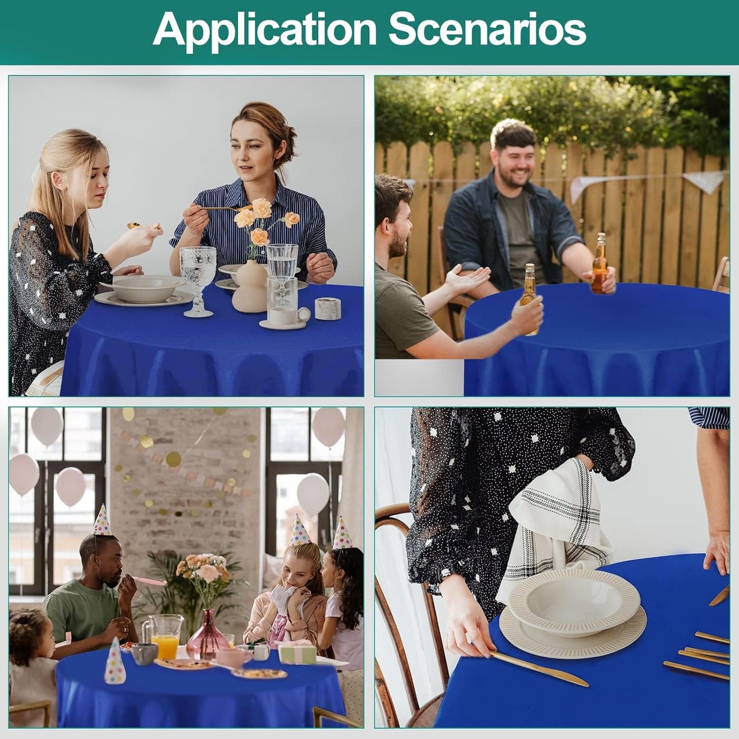 EMART Round Tablecloth Blue (4 Pack) 120 inch Circular Polyester Table Cover for Wedding Decor, Birthday Party, Banquet and Formal Events