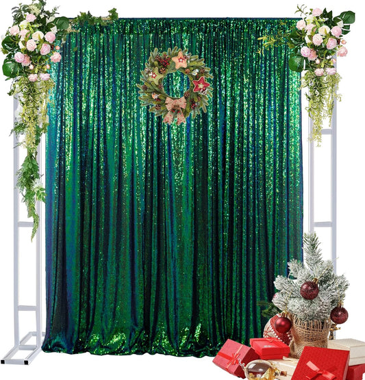 DUOBAO Iridescent Green Sequin-Backdrop-Curtain 1 Panel 10FTx10FT Colorful Green Sequin Backdrop 120-Inches for Photography Wedding Glitter Graduation Photo Backdrop
