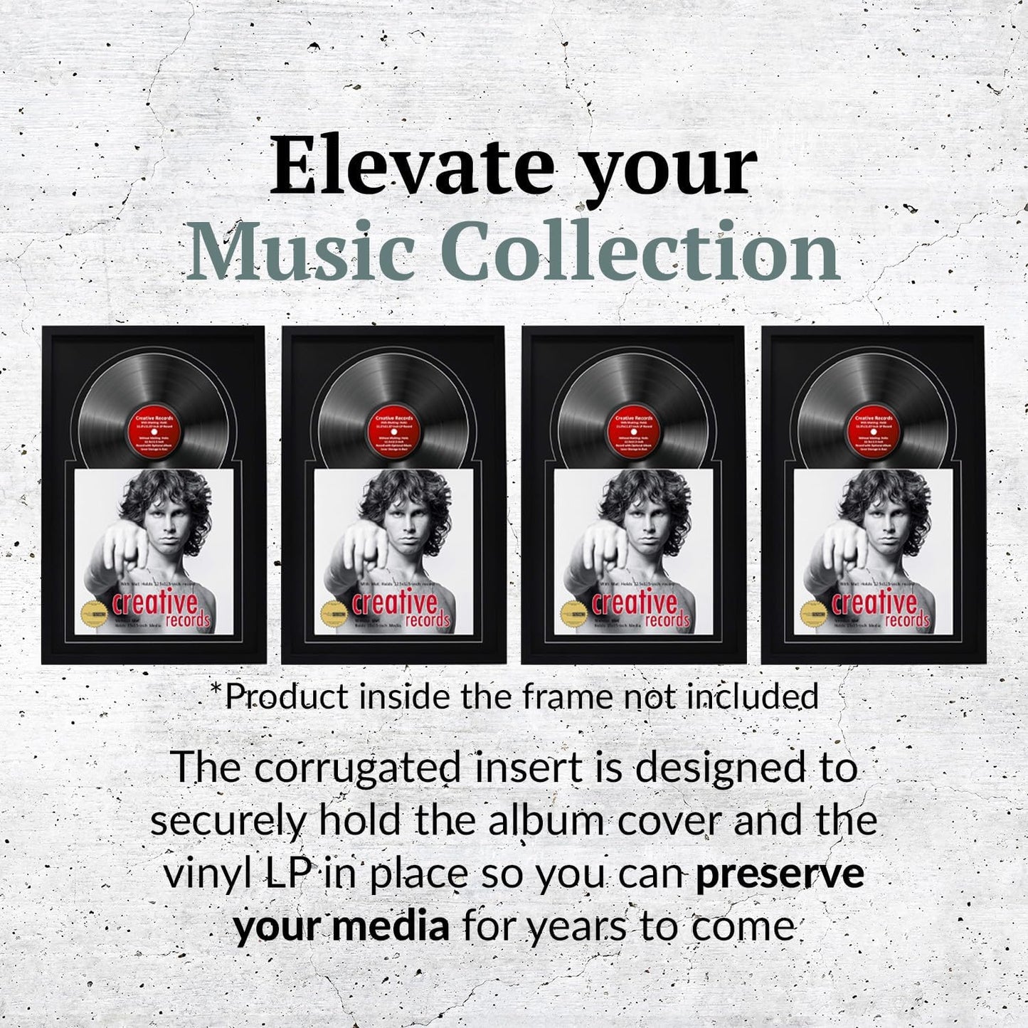 Creative Picture Frames 16" x 24" Jukebox Vinyl Frame Display with Double Matting, LP Record Album Frame for Wall Decor, Black/Black, 1 Count