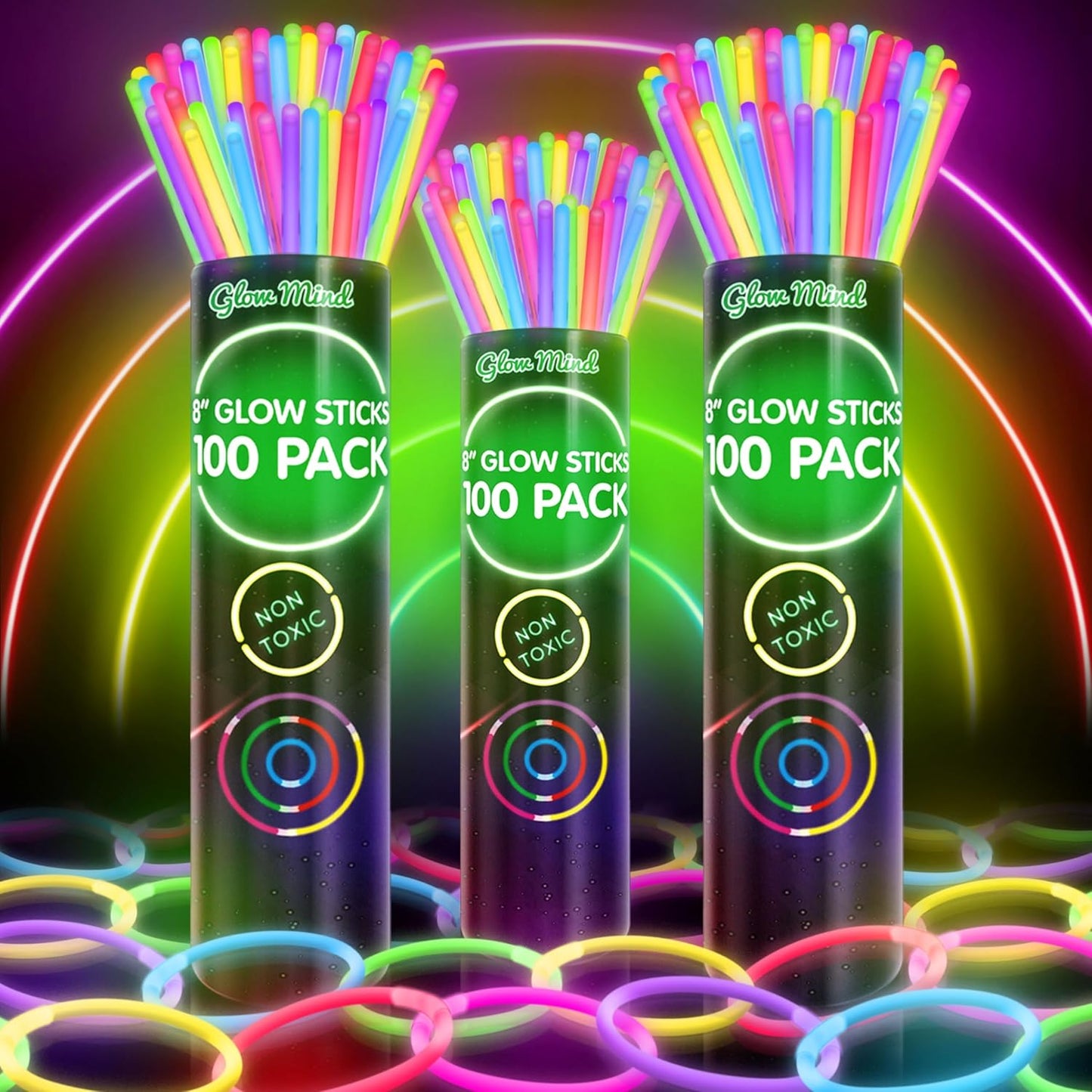 300 Ultra Bright Glow Sticks Bulk - Halloween Glow in the Dark Party Supplies Pack - 8" Glowsticks Party Favors with Bracelets and Necklaces