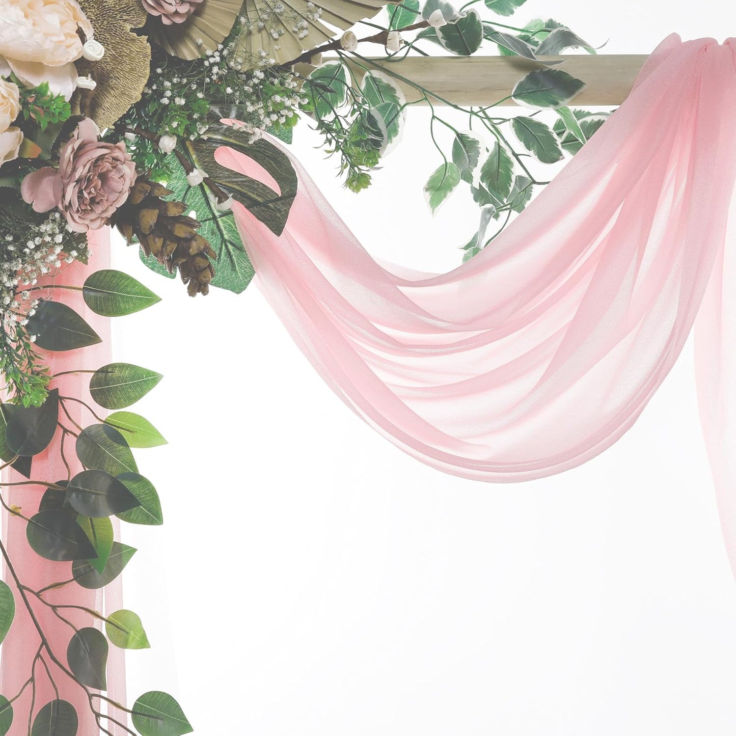 VDS Pack of 2 Panel (30 Inch X 100 Feet) Wedding Arch Draping Fabric Sheer Chiffon Fabric Drapery for Wedding Ceremony Reception Swag Backdrop Canopy Chuppah ARBO Altars Decoration (Blush Pink)