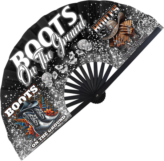 Boots On The Ground Hand Fan,Where Them Fans At Folding Fans,Clapping Clacking Fans For Line Dancing Unique Oriainal Pattern for Party Props Perfect Gifts for Line Dance Lover (Style 1)