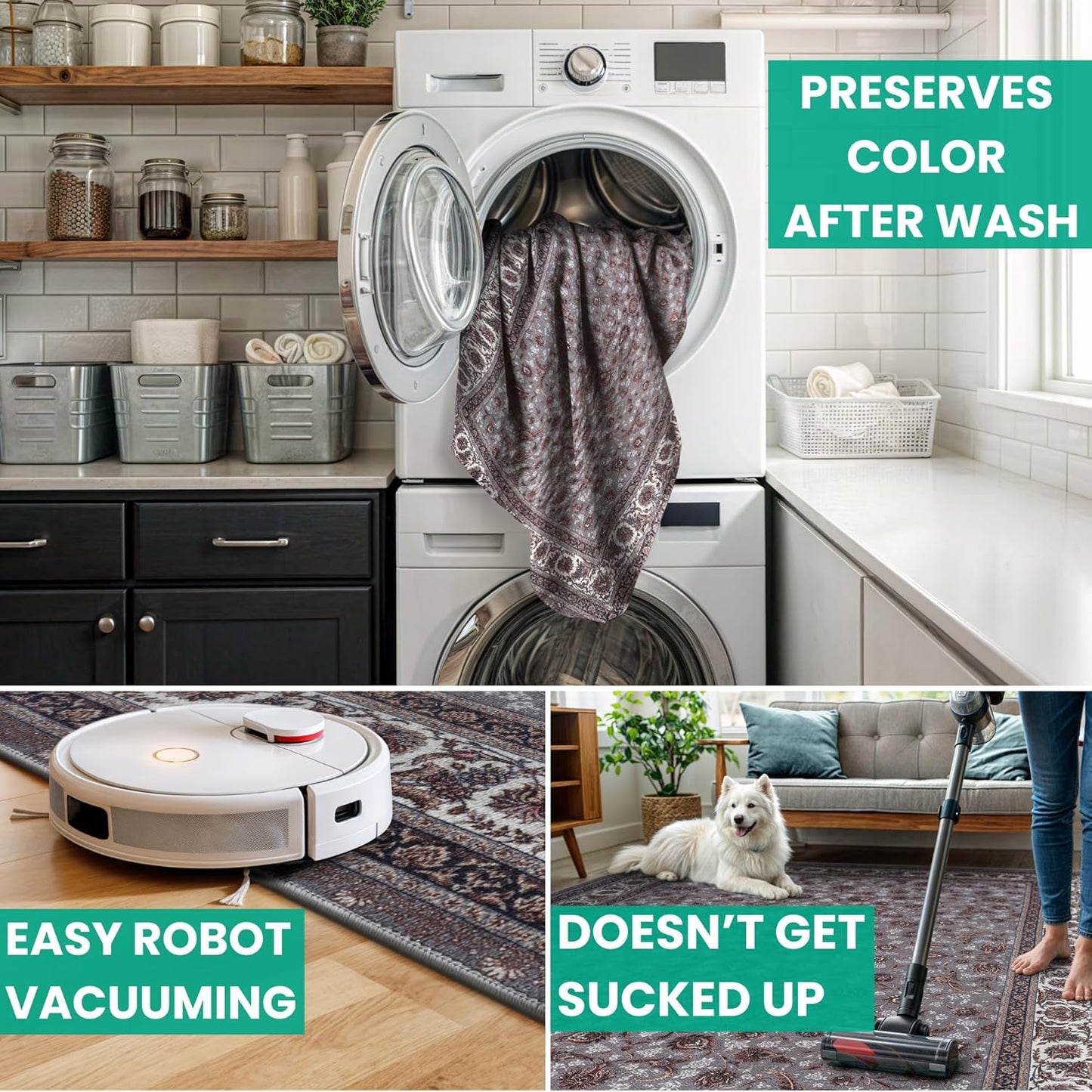 Bloom Rugs Washable Non-Slip 3' x 5' Rug - Slate Gray Traditional Oriental Area Rug for Living Room, Bedroom, Dining Room, and Kitchen - Exact Size: 3' x 5'