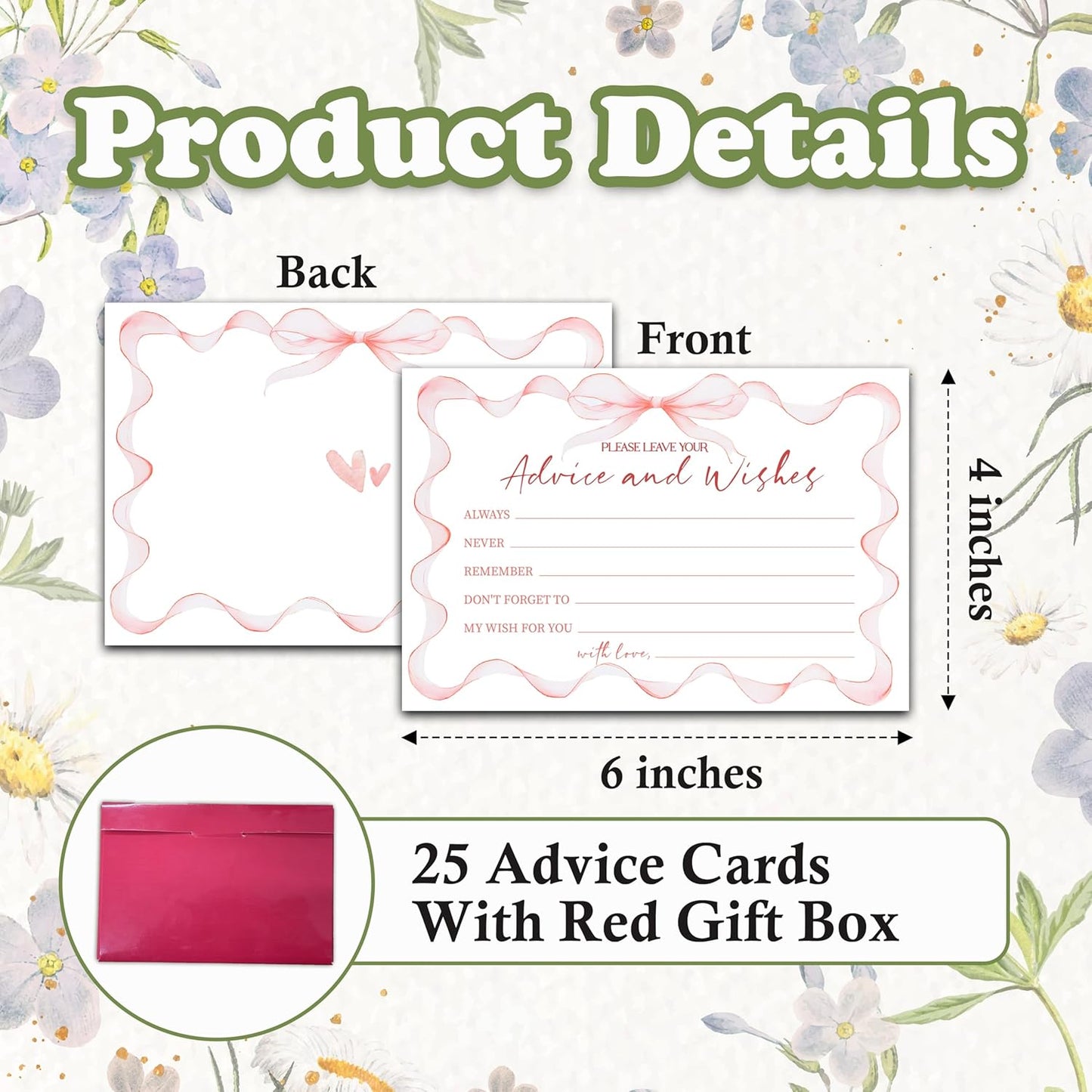 Advice And Wishes Cards (25pcs), Pink Bow Advice Cards For Mr And Mrs, Bride And Groom, New Parents, Bridal Shower, Baby Shower, Engagement, Wedding, Bachelorette Party Games Decor -A10