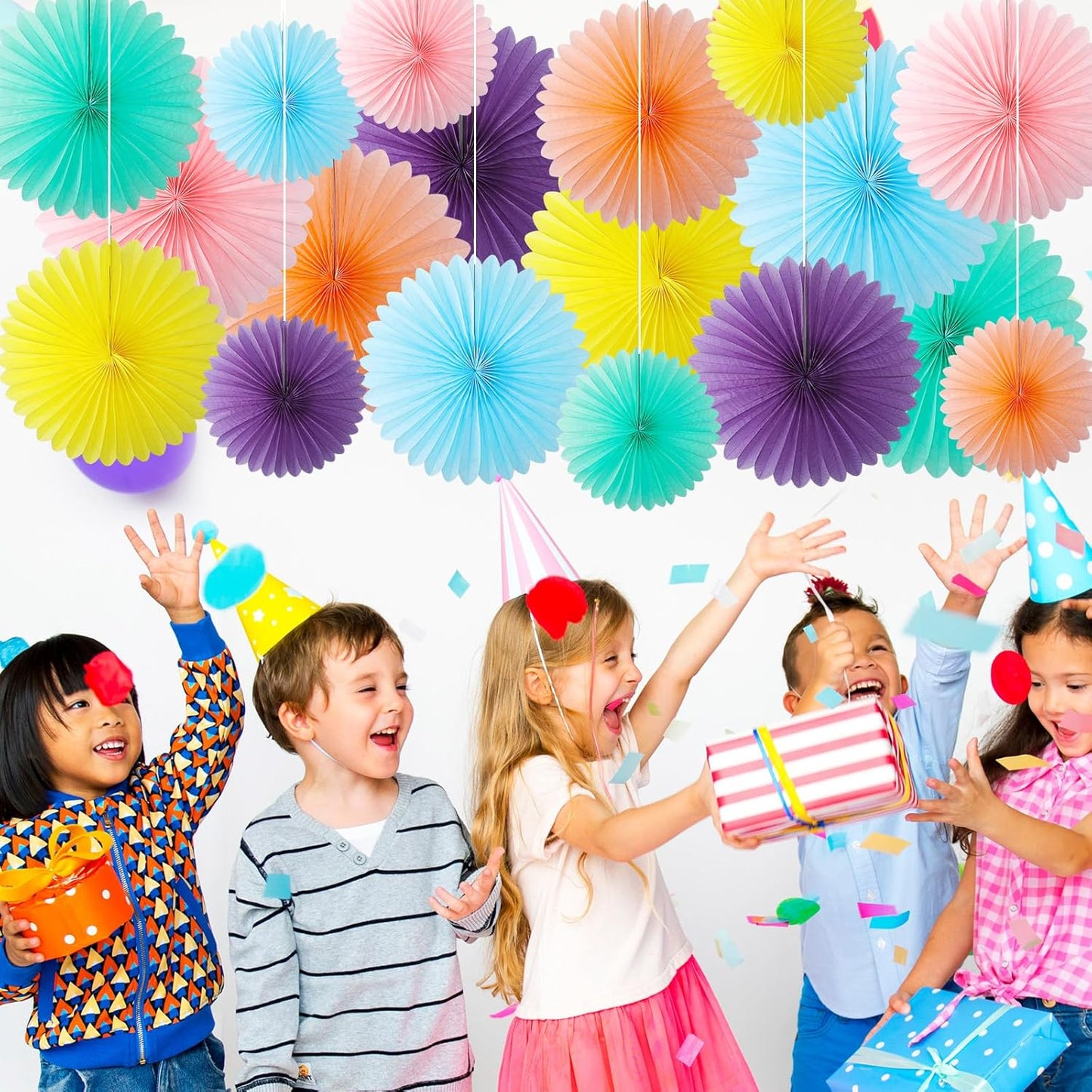 MotiMind 24 Pcs Pastel Paper Fans Pink Peach Party Decorations Classroom Decor Wall Background Ceiling Hanging Decoration for Birthday Wedding Baby Bridal Shower Engagement Party Decor