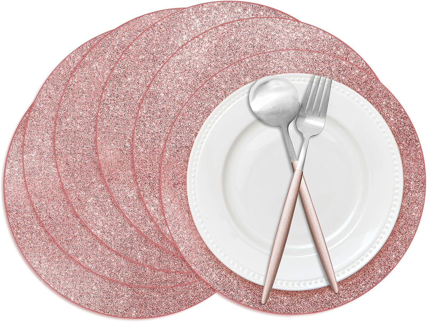 50 Pieces Rose Gold Glitter Paper Place Mats Sparkle 14'' Round Disposable Table Mats Rose Golden Doilies Decorative Placemats for Wedding Banquet Party Home Dining Table Decor