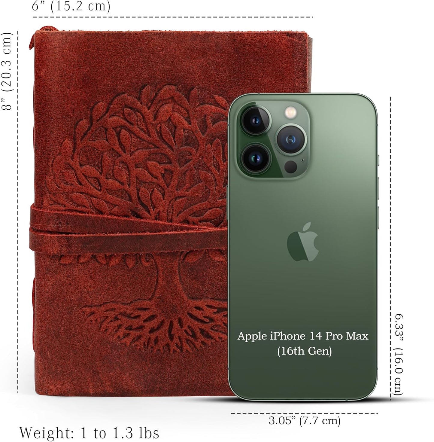 LUXEORIA Tree Of Life Leather Journal for Women and Men, Handcrafted Leather Journal for Writing Womens, Sketchbook, Travel Diary with Unlined Deckle Paper, Wine Red 6x8