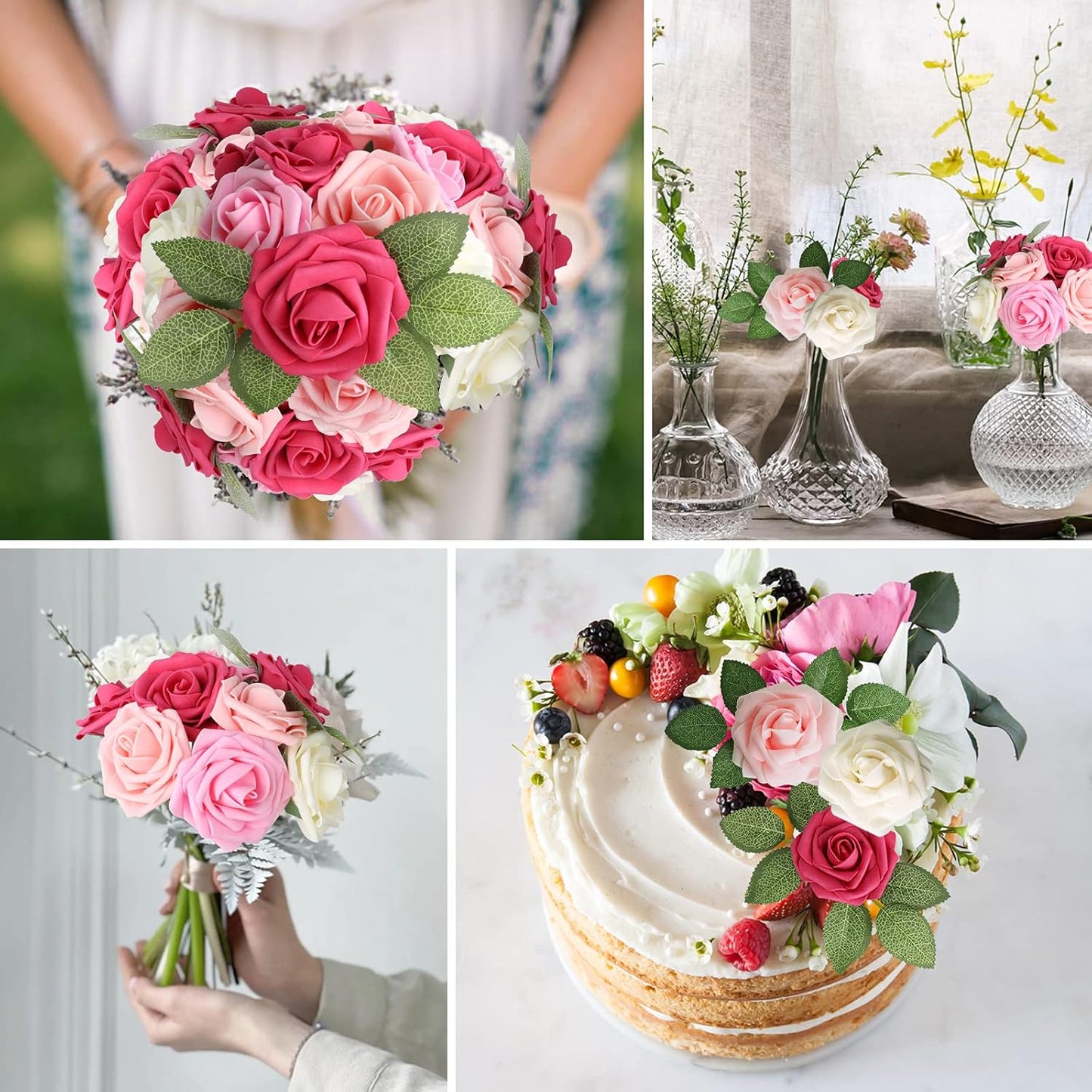 AmyHomie Artificial Flower Seriesa Red Rose 25pcs Real Looking Fake Roses w/Stem for DIY Wedding Bouquets Centerpieces Arrangements Party Baby Shower Home Decorations