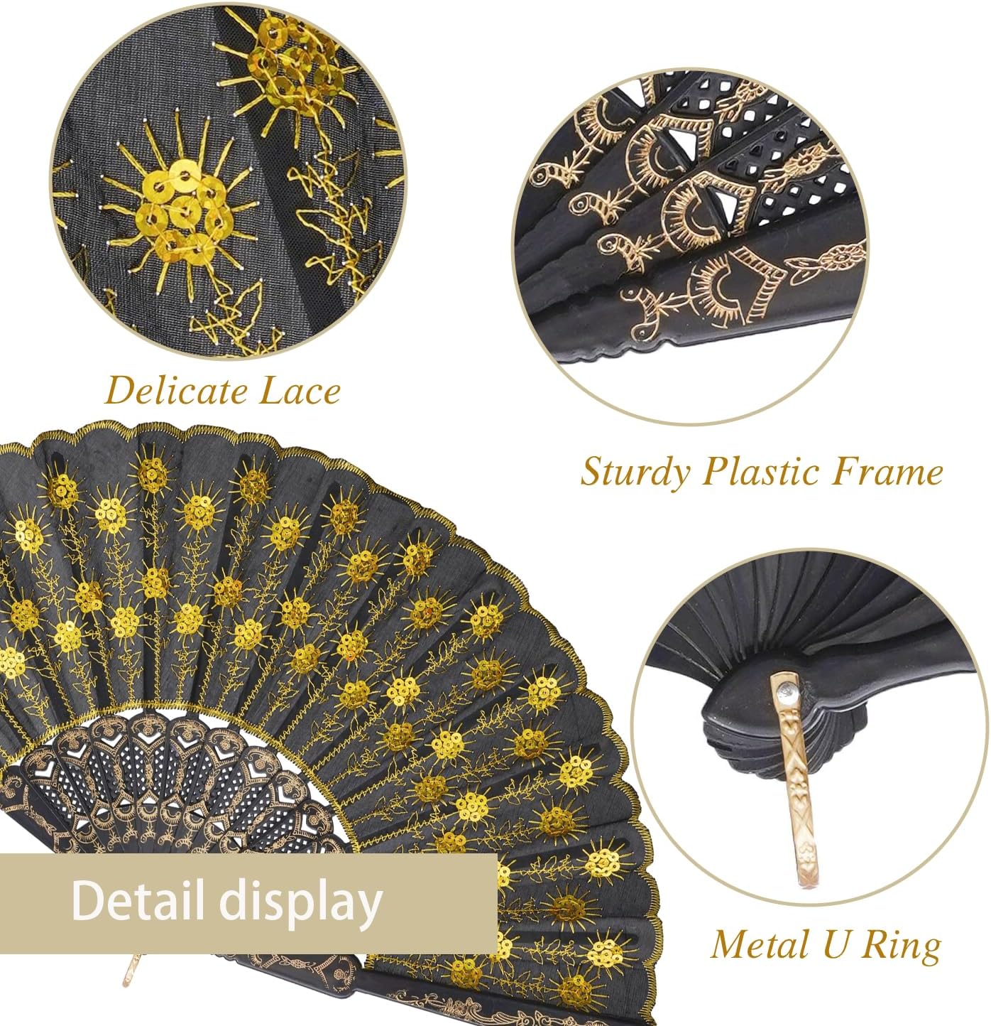 QIRMIZI 10 Pack Fabric Folding Handheld Fans, Perfect for Weddings, Parties, and Dancing,Yellow