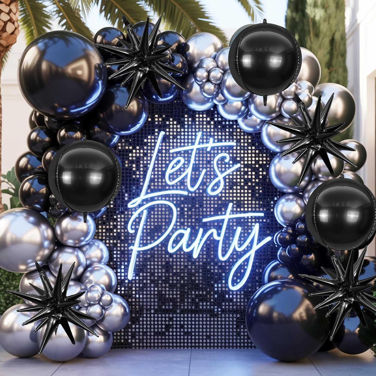 6Pcs Black Foil Balloons,22Inch Black 4D Round Ball Balloon and Explosion Star Balloon for Birthday Wedding Baby Shower Anniversary Graduation Decorations