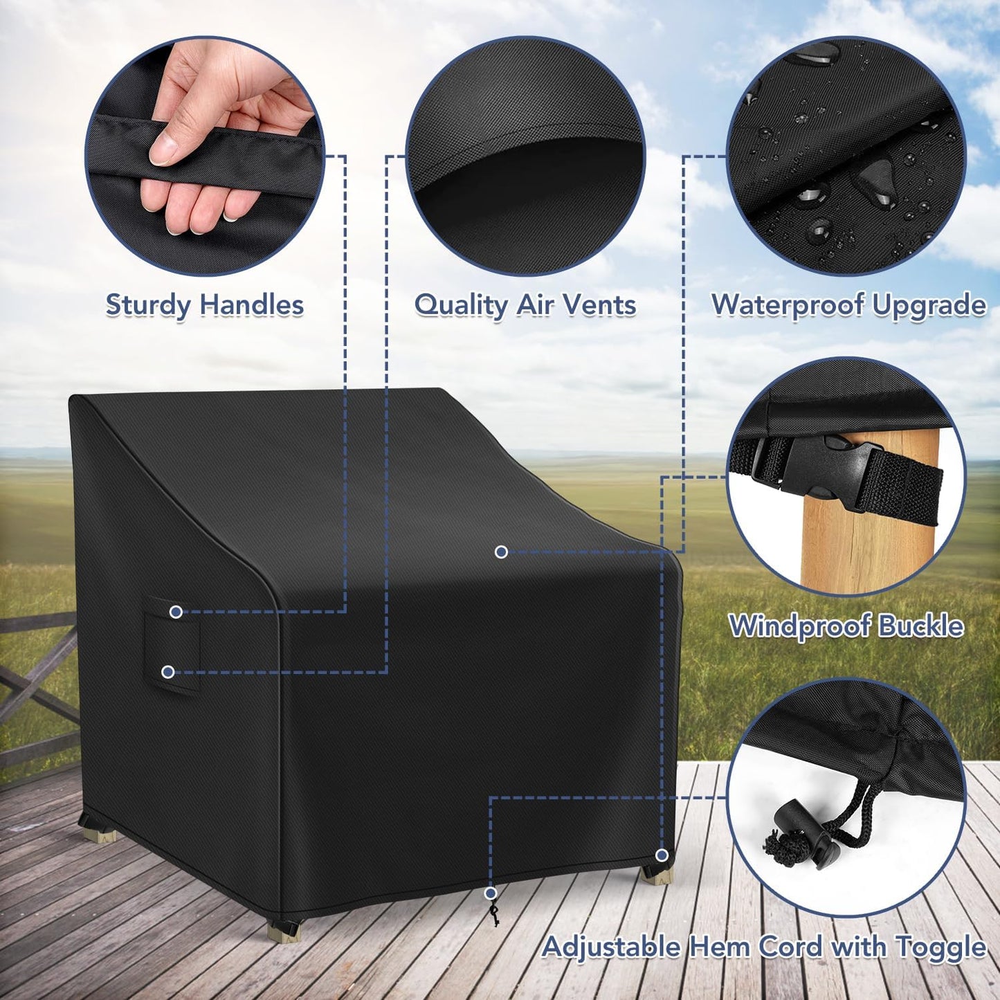 Patio Furniture Covers Waterproof for Chairs, Lawn Outdoor Chair Covers 2 Pack, Patio Chair Covers for Outdoor Furniture Fits up to 30W x 37D x 31H inches, Black