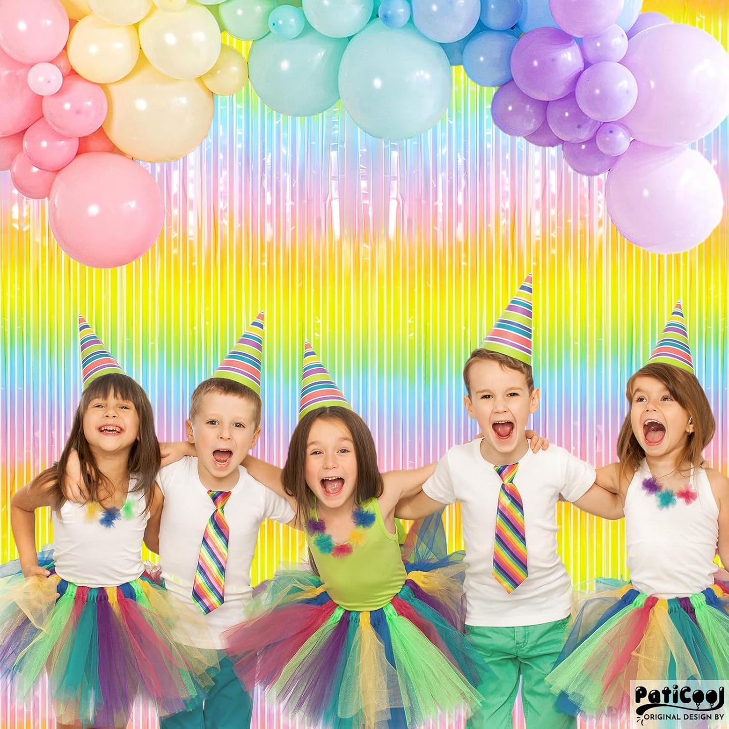 Easter Decorations Pastel Rainbow Streamers - Thicken 4 Pack 3.2 x 8.2 FT - Pastel Rainbow Foil Fringe Curtains, Pastel Backdrop for Birthday, Baby Shower, Spring Party Decorations