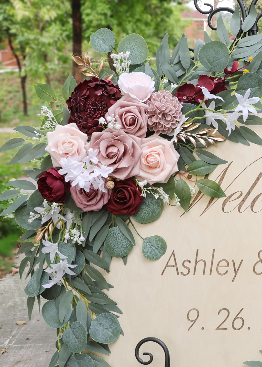 Ponatia Wedding Arch - Artificial Burgundy & Dusty Rose & Blush Flowers (Pack of 2) for Wedding Welcome Signs, Ceremony & Reception