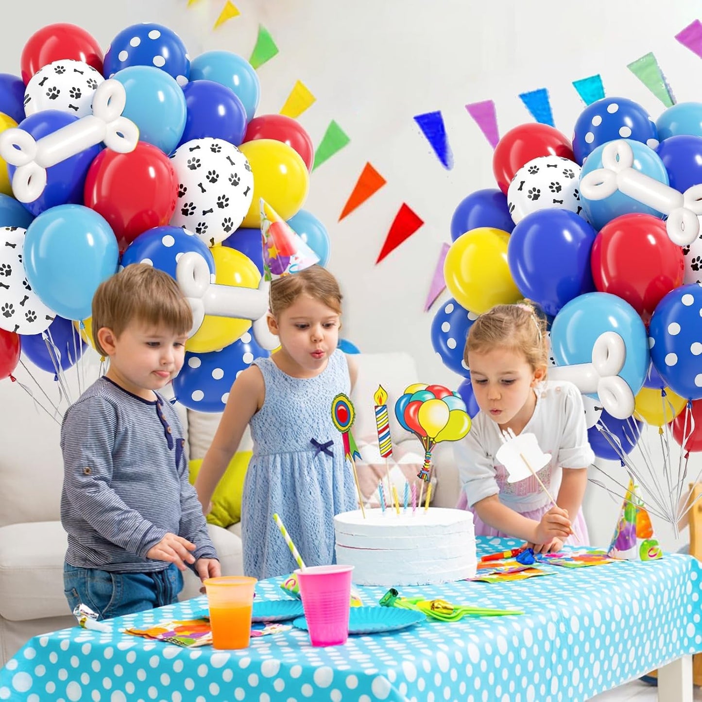 60pcs 12inch Dog Balloons, Royal Blue, Light Blue, Yellow, Red Paw Print for Puppy Dog Paw Birthday Party Decorations