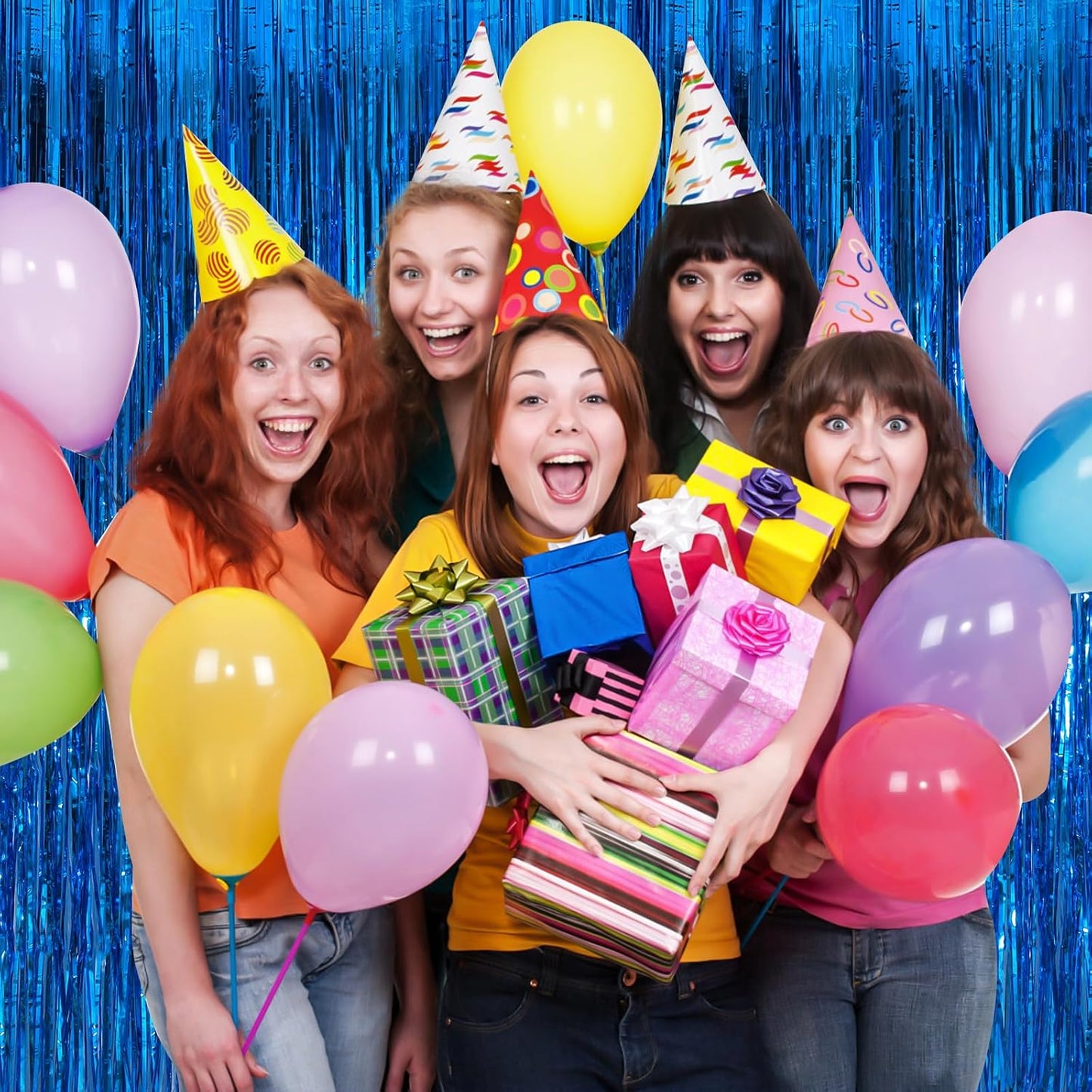 Blue Fringe Curtain Party Streamers 2Pack 3.3 x 8.3 Ft Foil Fringe Backdrop Curtains for Birthday Wedding Bridal Baby Shower Holiday Tinsel Streamers Blue Christmas Party Decorations Door Streamer