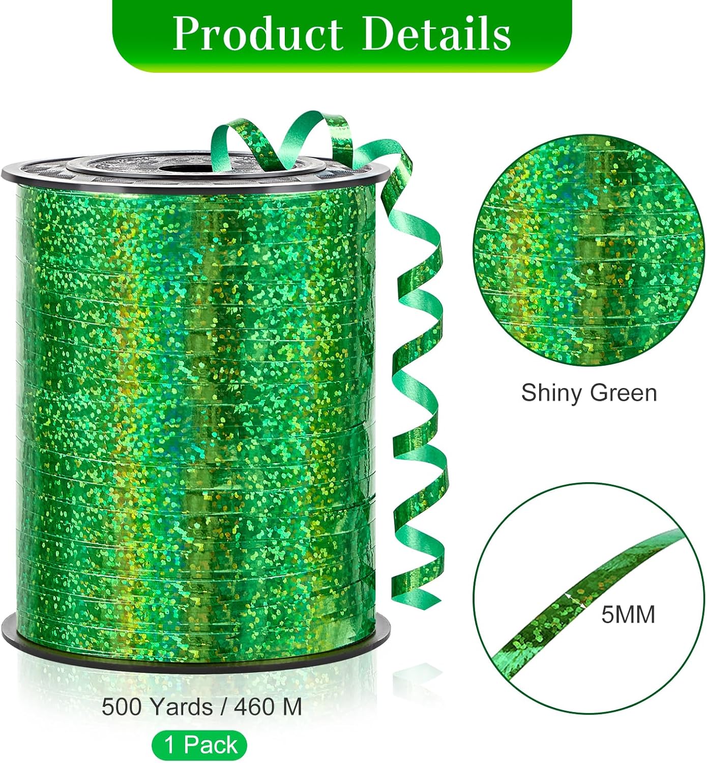 500 Yards Metallic Green Curling Ribbon-Balloon String-Balloon Ribbon Glitter Shiny Roll for Party Decoration, Gift Wrapping,Christmas, Art Crafts