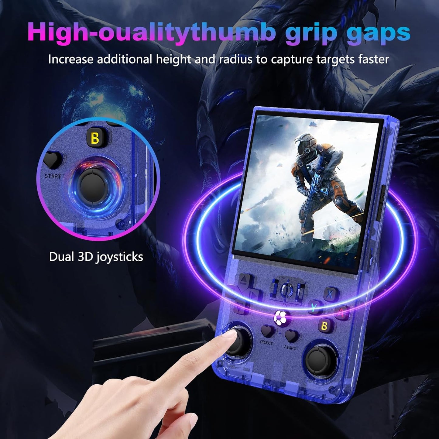 R36MAX Retro Handheld Game Console, 4.0 Inch 720x720 IPS Screen, Built-in 22,000+ Classic Game, Portable Hand Held Open Source Linux System, 4000mAh Battery Retro Gaming Console (Blue 128GB)