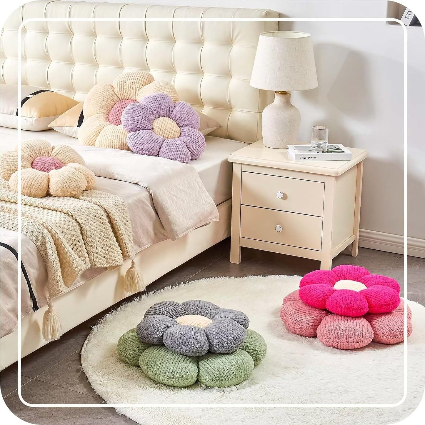 Soft White Pink 14.9" Flower Pillow for Home Decor, Cute Shaped Floor Pillow Aesthetic Plush Decorative Pillow for Bed Sofa Couch