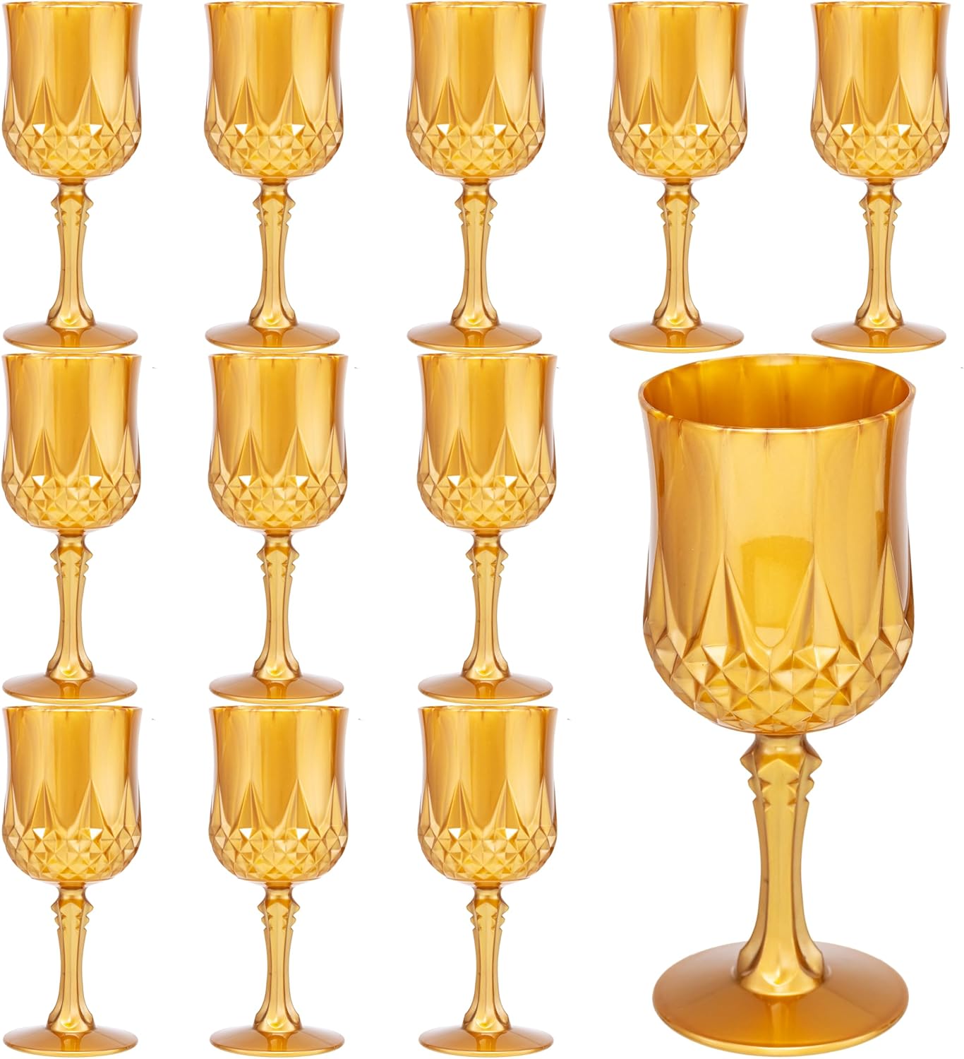 JLYLOL Plastic Vintage Wine Glasses 7OZ Plastic Goblets Vintage Drinking Glasses 12PCS Retro Wedding Glassware Water Goblets Reusable Drinking Cups for Party,Reception,Celebration,Bar,Whiskey(Amber)