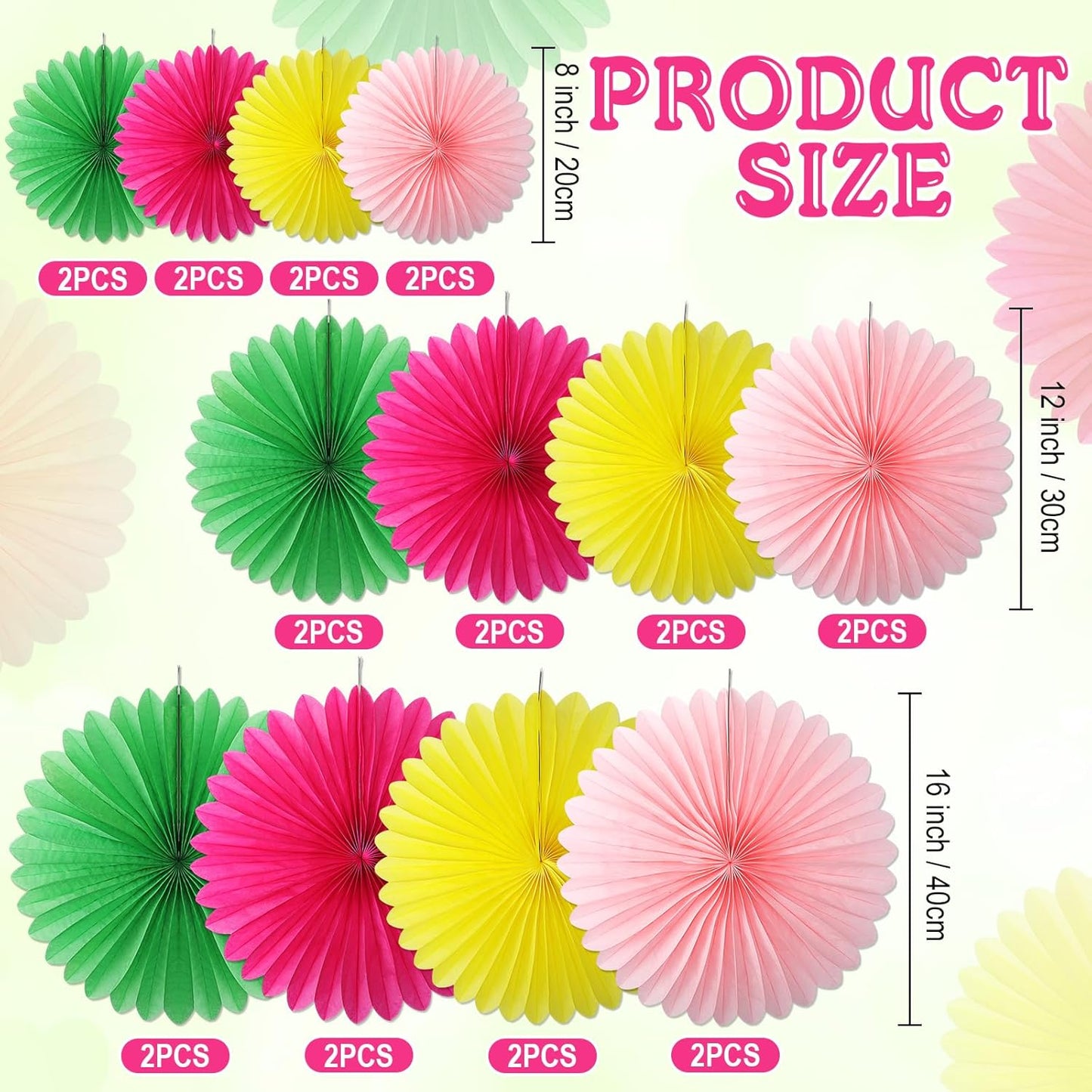 24 Pcs Colorful Paper Fans Party Hanging Decorations Rainbow Classroom Wall Decor Pink Green Rose Red Yellow Background Ceiling Decor for Birthday Wedding Baby Bridal Shower Engagement