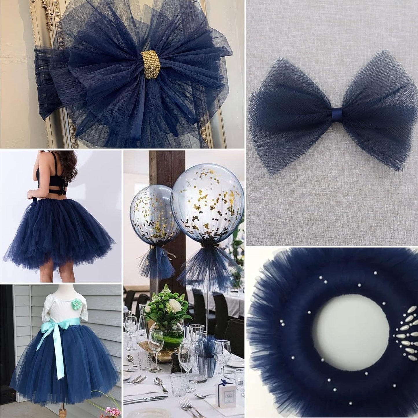 Navy Blue Tulle Fabric Rolls 6 Inch by 200 Yards (600 feet) Fabric Spool Tulle Ribbon for DIY Navy Blue Tutu Bow Baby Shower Birthday Party Wedding Decorations Craft Supplies