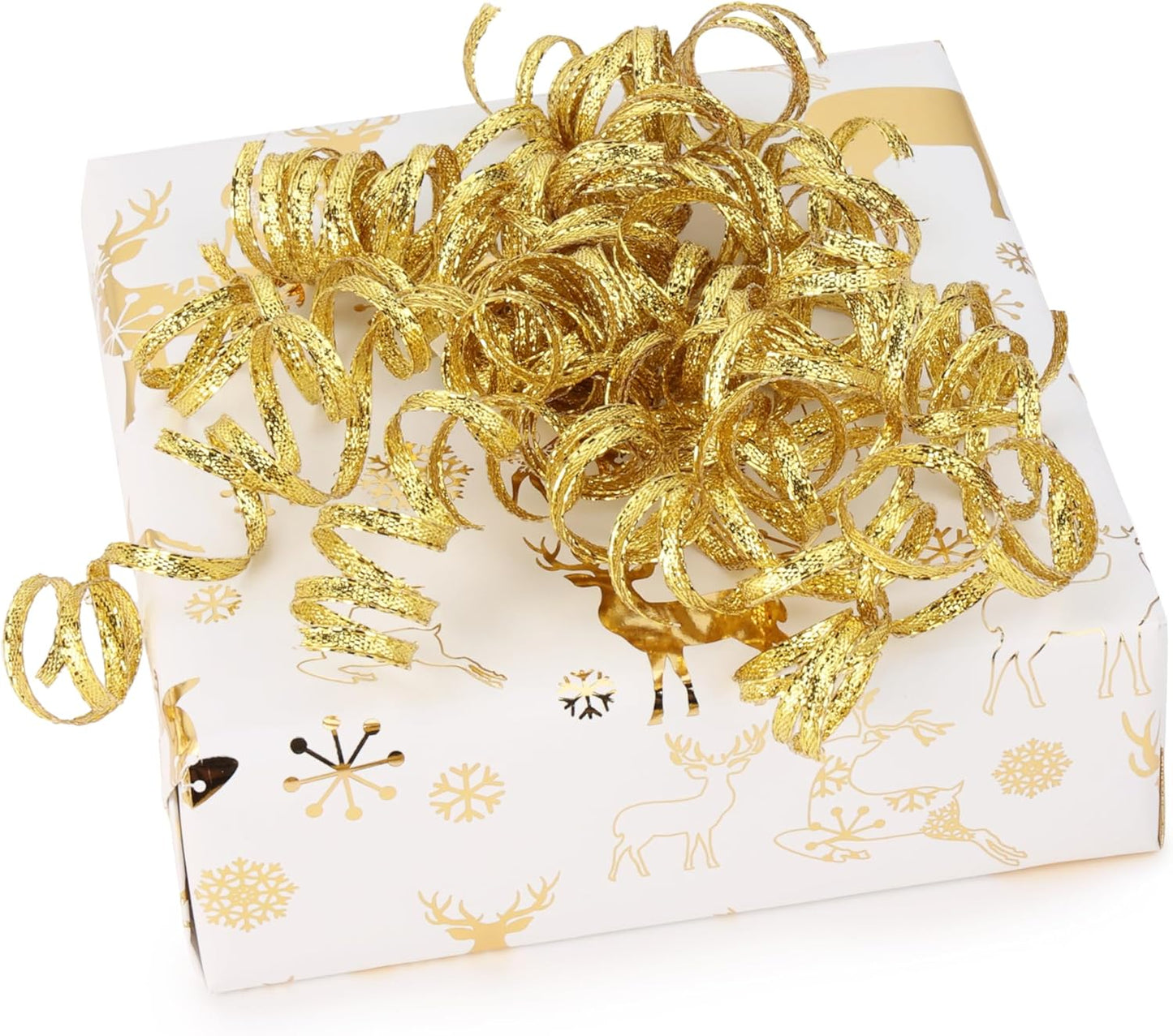 6" Metallic Gold Christmas Curly Ribbon Bows for Gift Wrapping Self Adhesive Gift Bows for Holiday Decor, Baskets, Birthday, Wedding, Presents, Party Favors Decorations 6 Counts