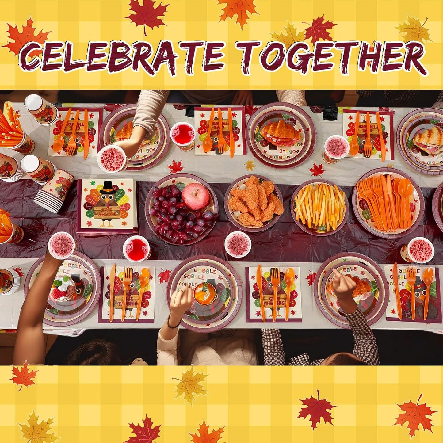 452 Pcs Turkey Thanksgiving Party Supplies for 50 Guests, Fall Thanksgiving Paper Plates Napkins Cups Tablecloth Cutlery Straws Tableware Set for Autumn Friendsgiving Party Decorations
