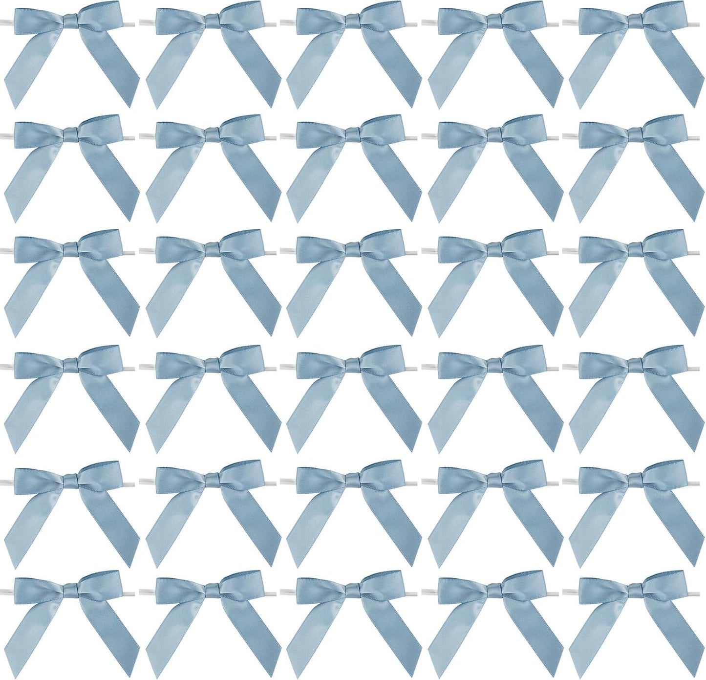 AIMUDI Dusty Blue Bows for Gift Wrapping Premade Satin Bows for Wedding Decor Pre Tied Twist Tie Bows Small Bows for Crafts Treat Bags Cake Pop Party Favors - 50 Counts