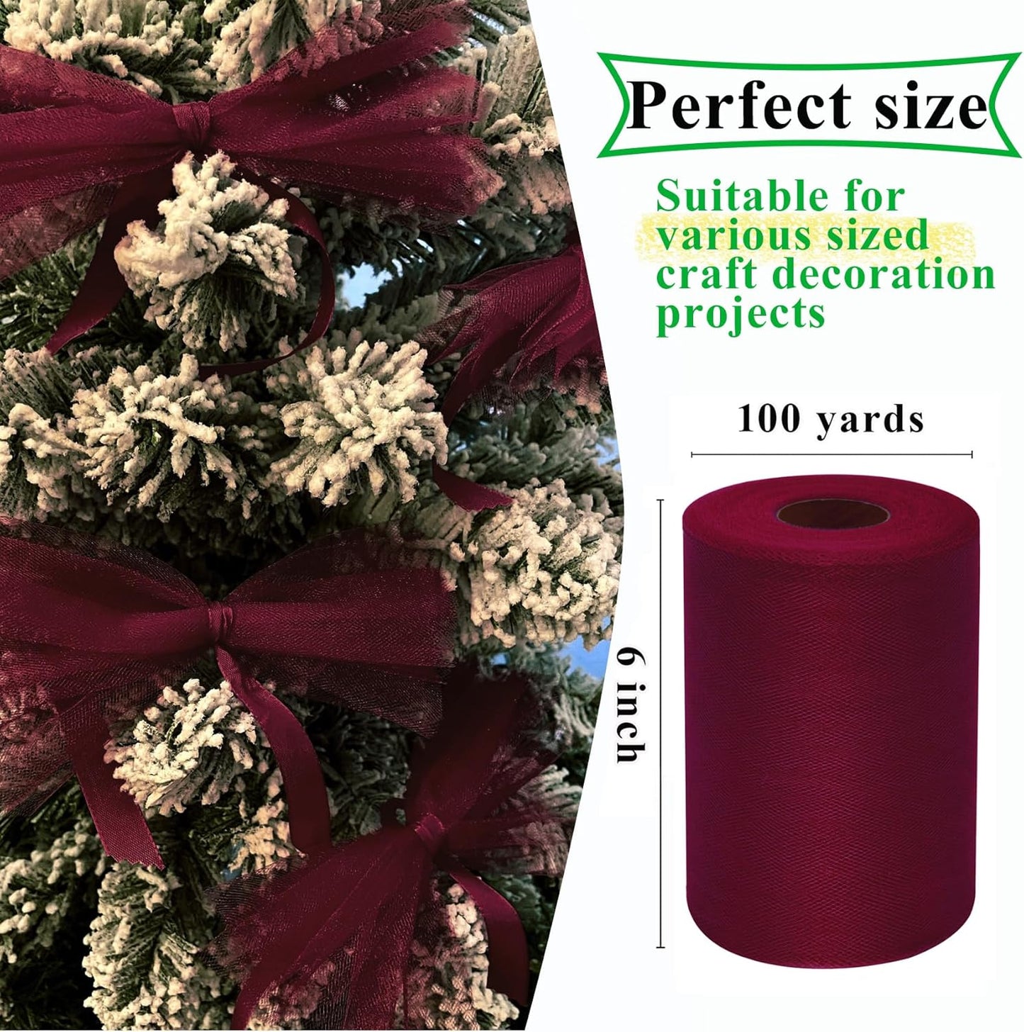 Burgundy Tulle Fabric Rolls 6 Inch by 100 Yards (300 feet) Fabric Spool Tulle Ribbon for DIY Burgundy Tutu Bow Baby Shower Birthday Party Wedding Decorations Christmas Craft Supplies