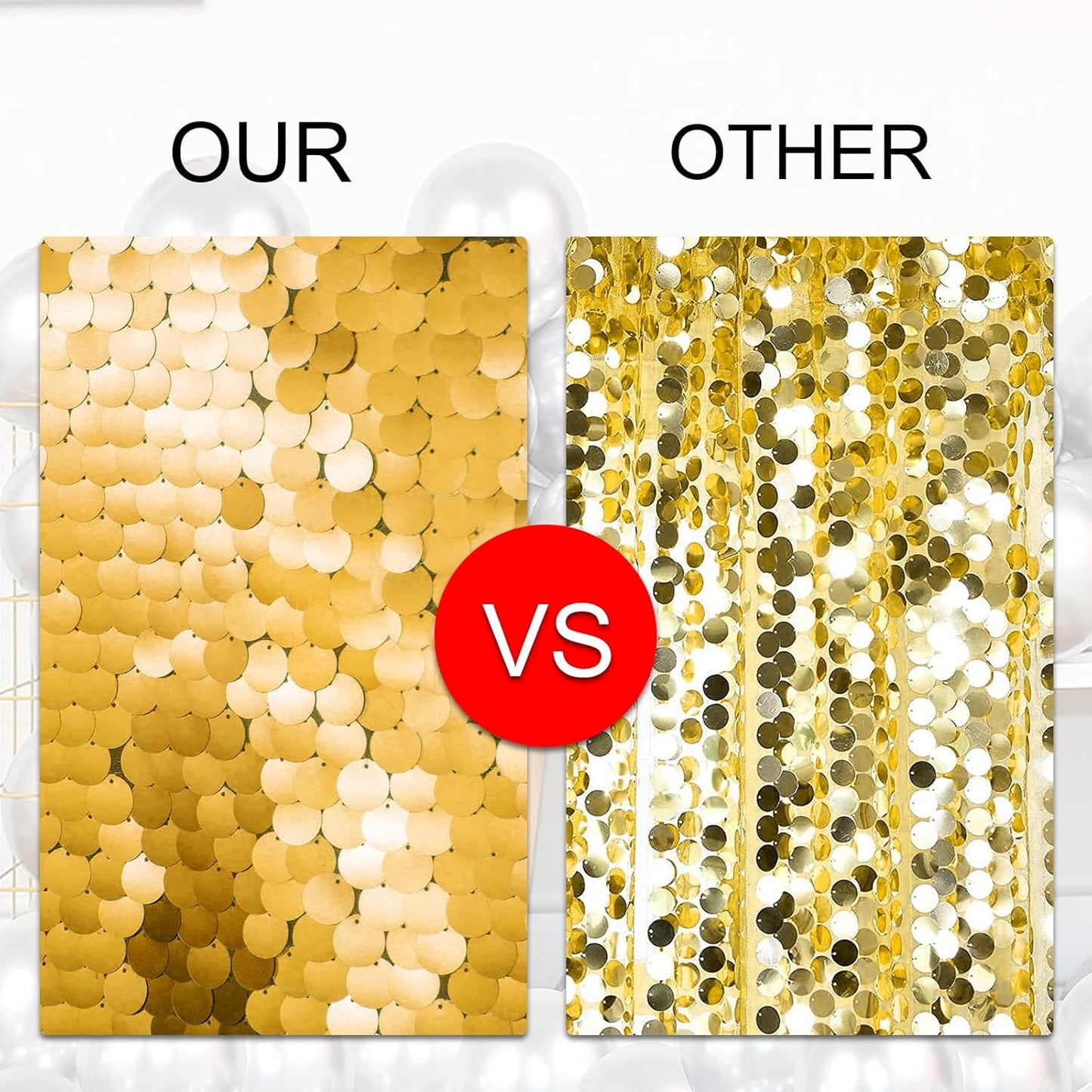 JYFLZQ Gold Payette Sequin Backdrop Curtains 8ft x 8ft 1 Panel Shimmer Wall Backdrop Big Sequin Background Thick Glitter Photo Booth Backdrops for Birthday Wedding Prom Parties