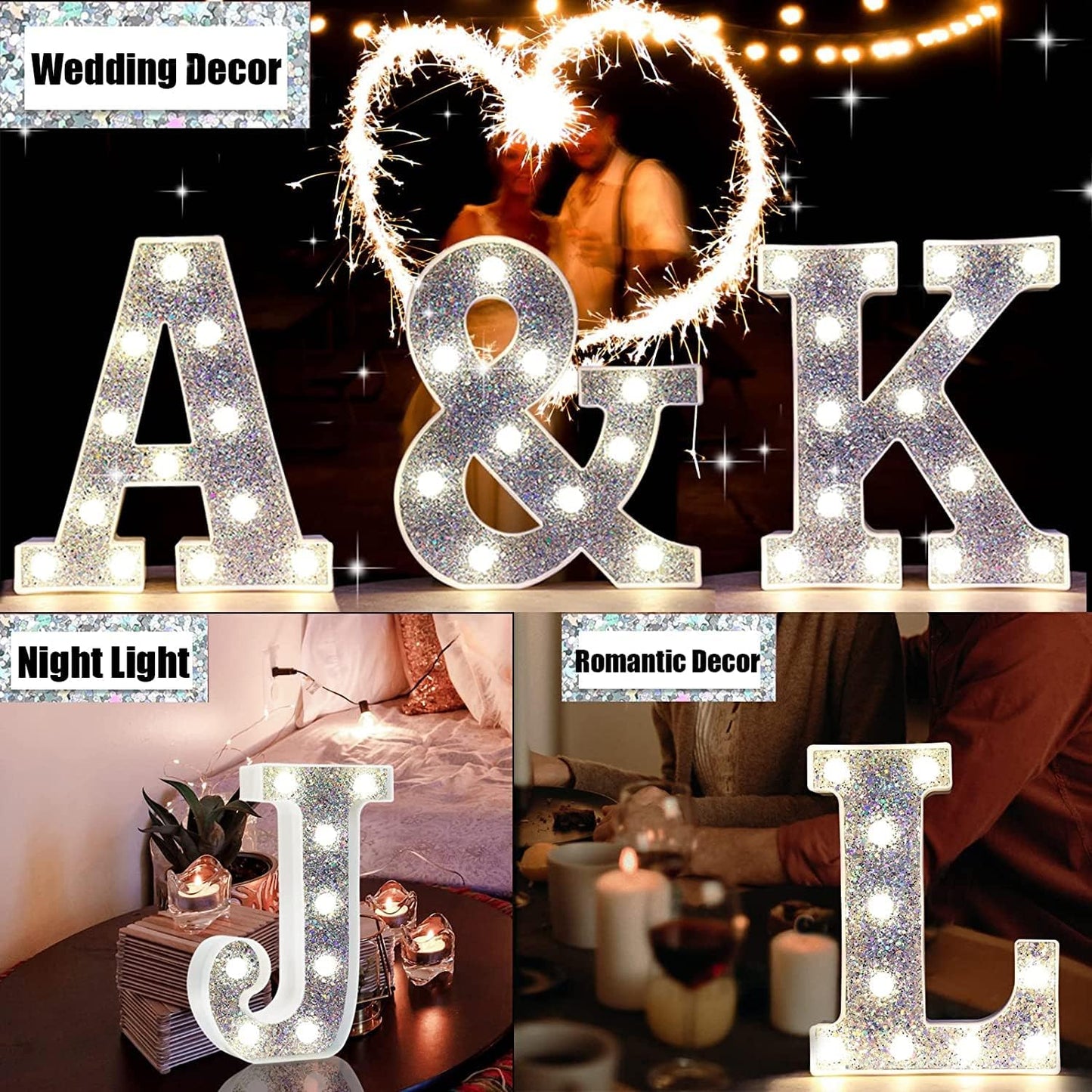 Pooqla Light Up Letters, LED Marquee Letters for Silver Birthday Decorations, Battery Powered Night Light Teenager Girl Room Decor, Gift for Girls Boys Wedding Bedroom Christmas Party Decor, Letter E