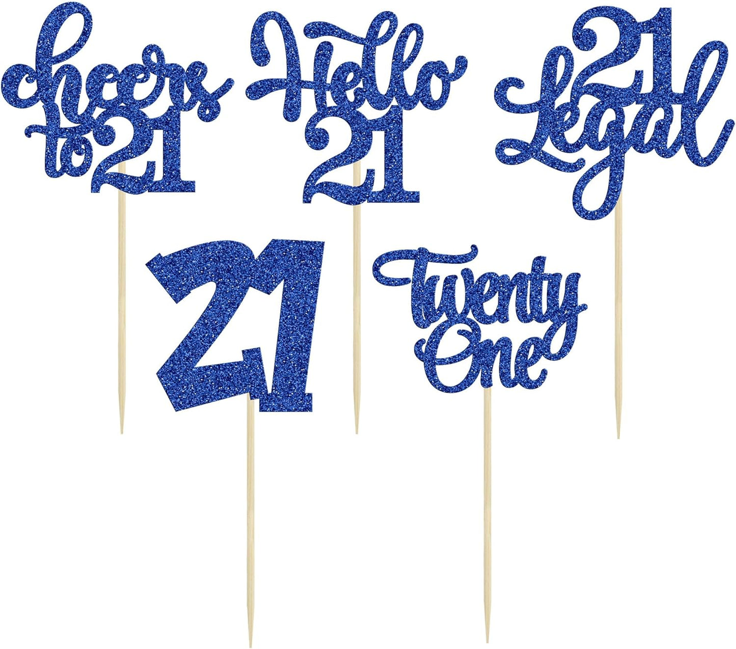 30pcs 21st Birthday Cupcake Toppers - Legal 21st Cupcake Picks - Cheers to 21 Years Old Cake Decorations - Deep Blue Glitter